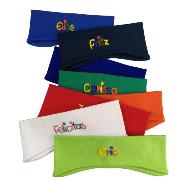 Ohrenstirnband mit Namen in verschiedenen Farben und Größen